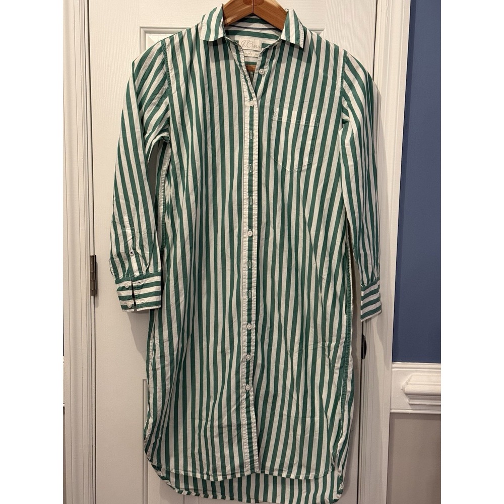 J.CREW Green Stripes Shirt Dress 100% Cotton Preppy Casual Spring Travel